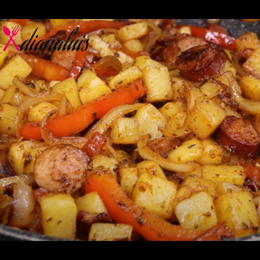 Fried Potatoes and Onions Peppers with Smoked Sausage