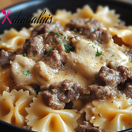 Low Carb Beef and Bowtie Pasta with Alfredo Sauce