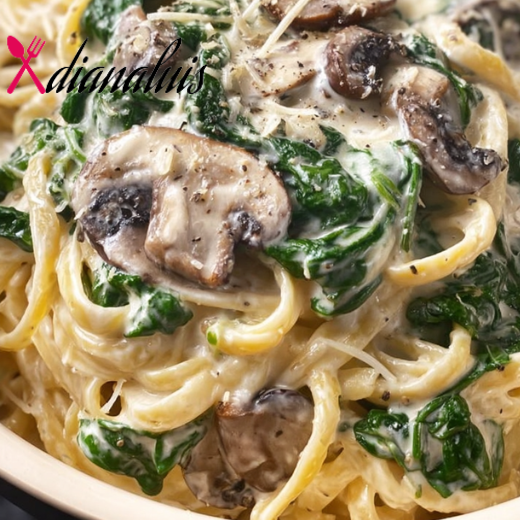 Slow Cooker Spinach and Mushroom Pasta Alfredo