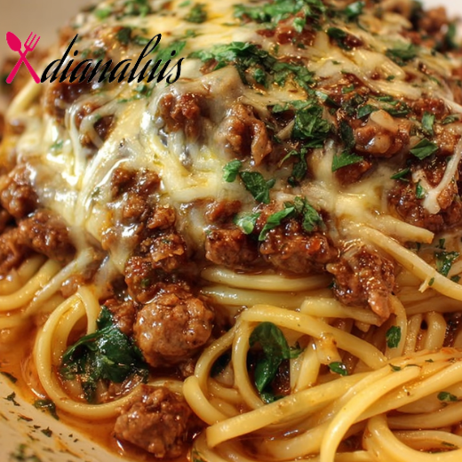 Garlic Butter Linguine with Cheesy Beef and Italian Sausage