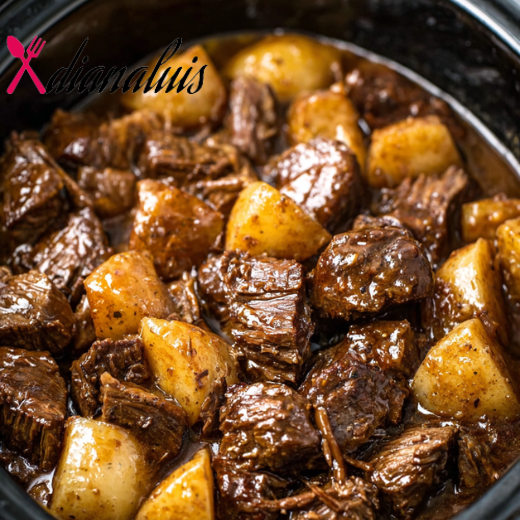 4-Ingredient Slow Cooker Beef Tips and Potatoes