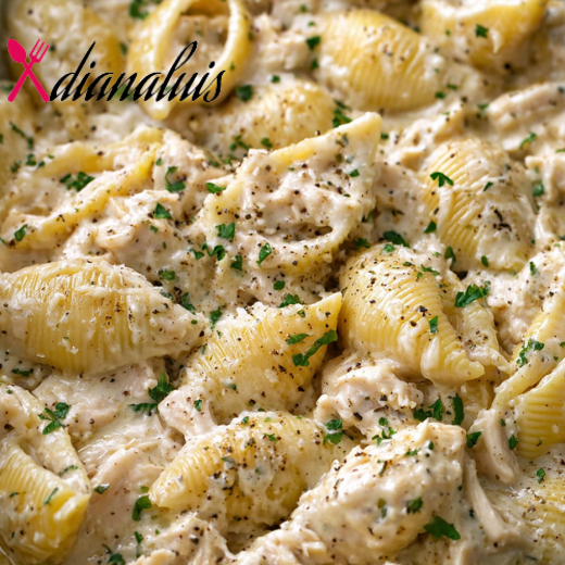 Slow Cooker Creamy Garlic Parmesan Chicken Shells