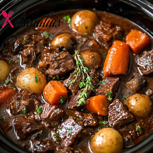 Slow Cooker Beef Bourguignon with One-Pour Wine Mixture
