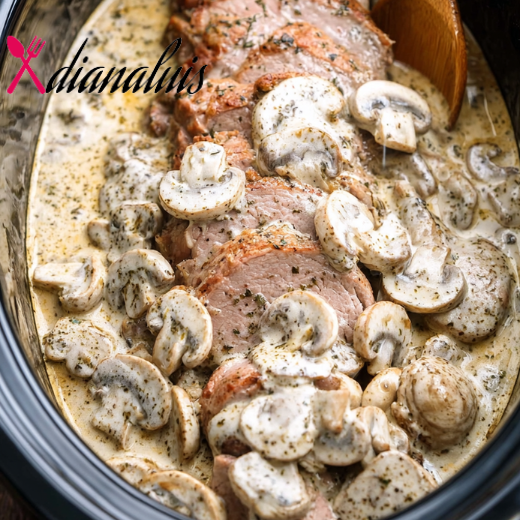 5-Ingredient Slow Cooker Creamy Mushroom Pork Tenderloin