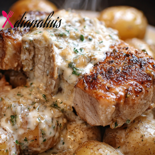 Slow Cooker Creamy Garlic Pork Chops and Potatoes
