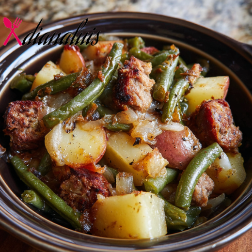 4-Ingredient Slow Cooker Sausage, Potato & Green Bean Casserole