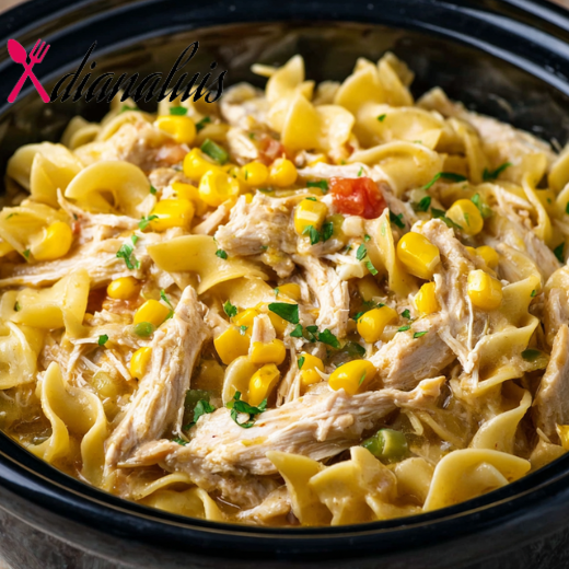 Slow Cooker Amish Chicken Corn Noodle Supper