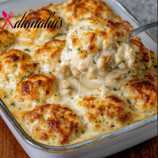 4-Ingredient Chicken Alfredo Biscuit Casserole