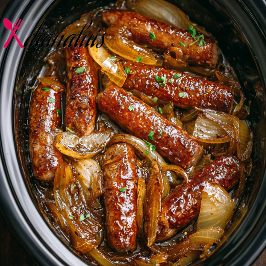 Slow Cooker 4-Ingredient Bangers and Onions