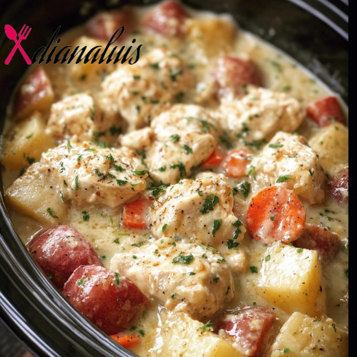 4-Ingredient Slow Cooker Creamy Ranch Chicken and Red Potatoes