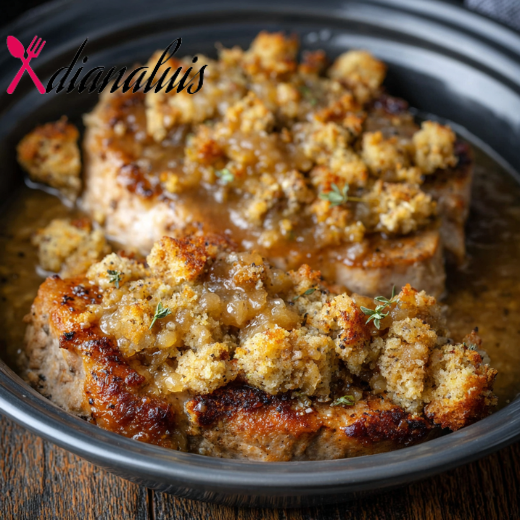 Slow Cooker 3-Ingredient Amish Stuffing Pork Chops