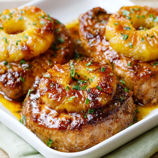 Oven Baked Pork Chops with Canned Pineapple