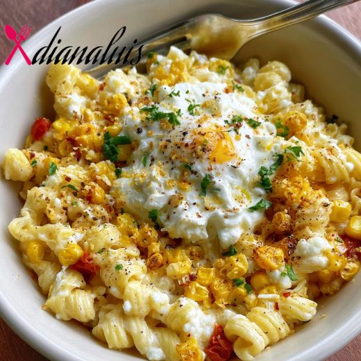 Oven Baked Sweet Corn Burrata Pasta